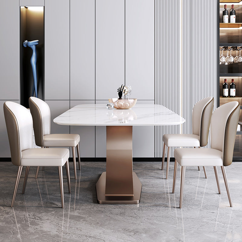 Modern Sintered Stone Dining Room Set with Rectangle Top and Pedestal Base Dining Furniture Clearhalo 'Dining Room Sets' 'Dining Tables & Seating' 'dining_room_set' 'furn' 'furn_dining_room_set' 'Furniture' 'furniture_dining_room_set' 'Kitchen & Dining Furniture' 'kitchen&dining_furn' 'kitchen' 3361798