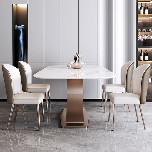 Modern Sintered Stone Dining Room Set with Rectangle Top and Pedestal Base Dining Furniture Clearhalo 'Dining Room Sets' 'Dining Tables & Seating' 'dining_room_set' 'furn' 'furn_dining_room_set' 'Furniture' 'furniture_dining_room_set' 'Kitchen & Dining Furniture' 'kitchen&dining_furn' 'kitchen' 3361798