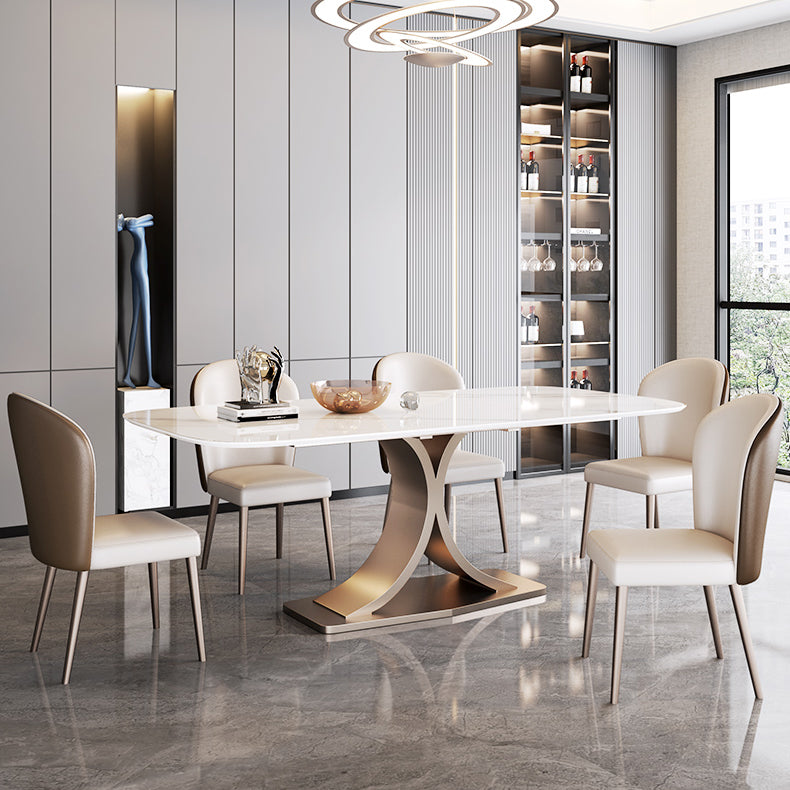 Modern Sintered Stone Dining Room Set with Rectangle Top and Pedestal Base Dining Furniture Clearhalo 'Dining Room Sets' 'Dining Tables & Seating' 'dining_room_set' 'furn' 'furn_dining_room_set' 'Furniture' 'furniture_dining_room_set' 'Kitchen & Dining Furniture' 'kitchen&dining_furn' 'kitchen' 3361812