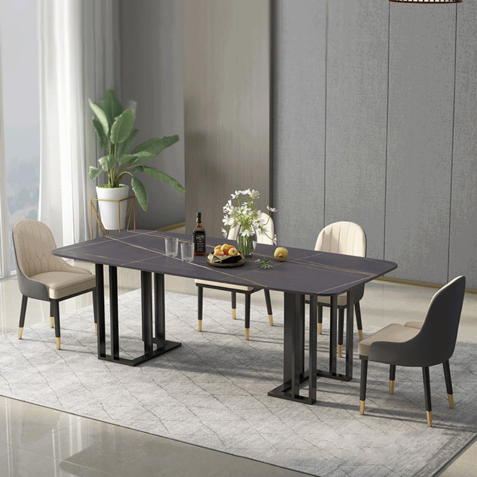 Modern Sintered Stone Black Dining Room Set with Rectangle Table and Metal Base Dining Set Clearhalo 'Dining Room Sets' 'Dining Tables & Seating' 'dining_room_set' 'furn' 'furn_dining_room_set' 'Furniture' 'furniture_dining_room_set' 'Kitchen & Dining Furniture' 'kitchen&dining_furn' 'kitchen' 3361814
