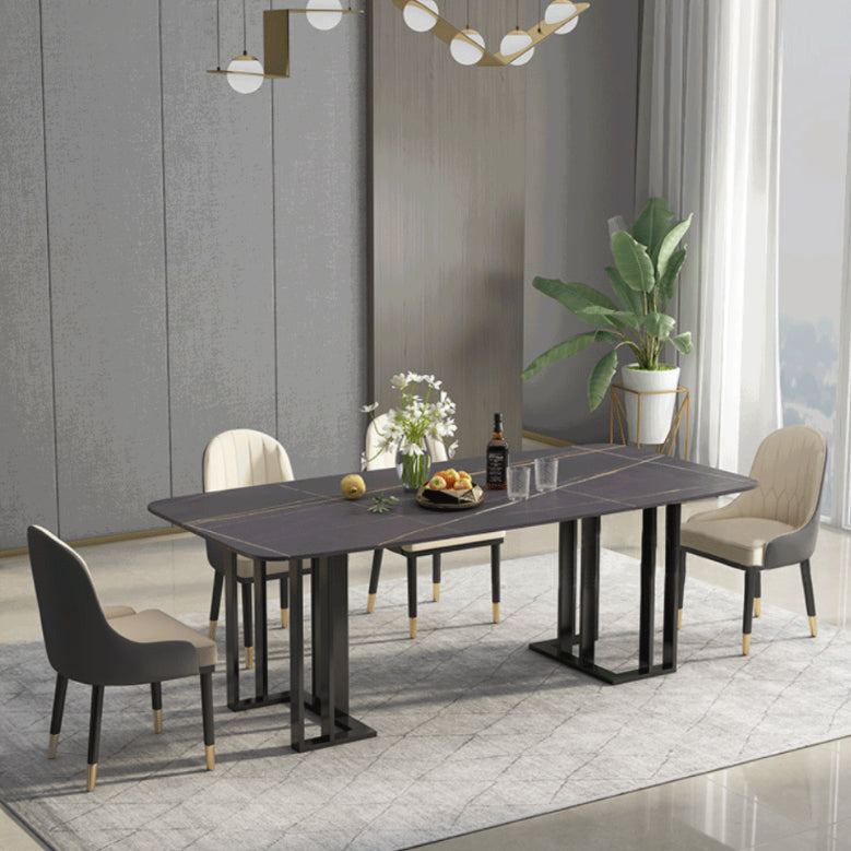 Modern Sintered Stone Black Dining Room Set with Rectangle Table and Metal Base Dining Set Clearhalo 'Dining Room Sets' 'Dining Tables & Seating' 'dining_room_set' 'furn' 'furn_dining_room_set' 'Furniture' 'furniture_dining_room_set' 'Kitchen & Dining Furniture' 'kitchen&dining_furn' 'kitchen' 3361815