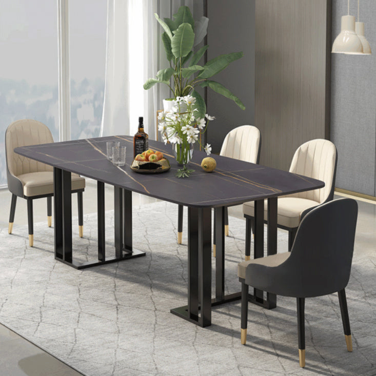 Modern Sintered Stone Black Dining Room Set with Rectangle Table and Metal Base Dining Set Clearhalo 'Dining Room Sets' 'Dining Tables & Seating' 'dining_room_set' 'furn' 'furn_dining_room_set' 'Furniture' 'furniture_dining_room_set' 'Kitchen & Dining Furniture' 'kitchen&dining_furn' 'kitchen' 3361816
