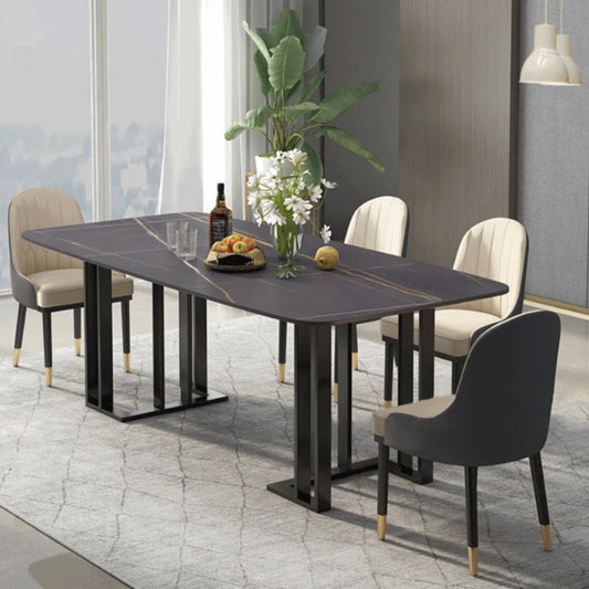 Modern Sintered Stone Black Dining Room Set with Rectangle Table and Metal Base Dining Set Clearhalo 'Dining Room Sets' 'Dining Tables & Seating' 'dining_room_set' 'furn' 'furn_dining_room_set' 'Furniture' 'furniture_dining_room_set' 'Kitchen & Dining Furniture' 'kitchen&dining_furn' 'kitchen' 3361816