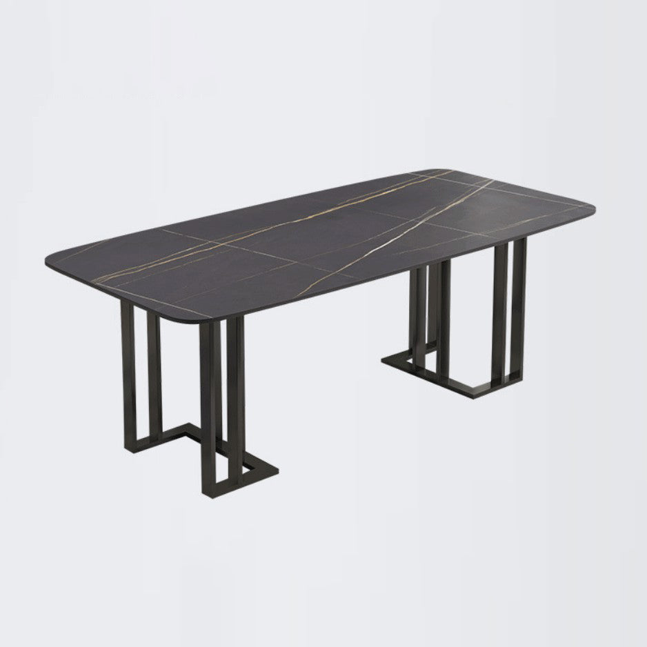 Modern Sintered Stone Black Dining Room Set with Rectangle Table and Metal Base Dining Set Clearhalo 'Dining Room Sets' 'Dining Tables & Seating' 'dining_room_set' 'furn' 'furn_dining_room_set' 'Furniture' 'furniture_dining_room_set' 'Kitchen & Dining Furniture' 'kitchen&dining_furn' 'kitchen' 3361818
