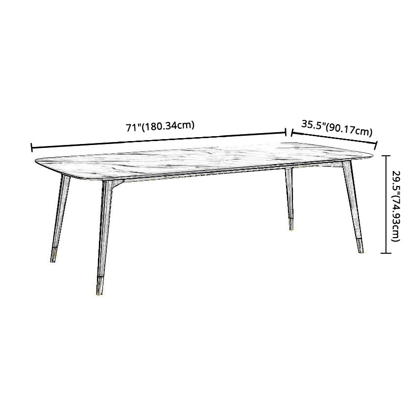Scandinavian White Slate Dining Table Rectangular Dining Table with Wood Base Clearhalo 'Dining Room Sets' 'Dining Tables & Seating' 'dining_room_set' 'furn' 'furn_dining_room_set' 'Furniture' 'furniture_dining_room_set' 'Kitchen & Dining Furniture' 'kitchen&dining_furn' 'kitchen' 3361840
