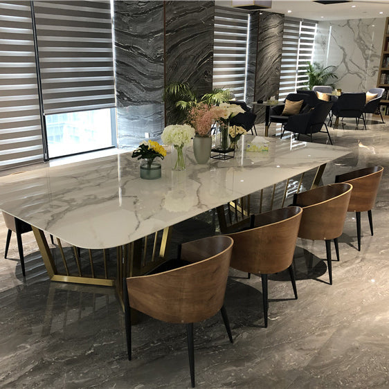 Modern Sintered Stone Dining Room Set with Rectangle Table and Gold Legs Dining Set Clearhalo 'Dining Room Sets' 'Dining Tables & Seating' 'dining_room_set' 'furn' 'furn_dining_room_set' 'Furniture' 'furniture_dining_room_set' 'Kitchen & Dining Furniture' 'kitchen&dining_furn' 'kitchen' 3361843