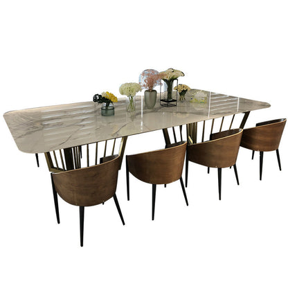 Modern Sintered Stone Dining Room Set with Rectangle Table and Gold Legs Dining Set with 4 Chairs Clearhalo 'Dining Room Sets' 'Dining Tables & Seating' 'dining_room_set' 'furn' 'furn_dining_room_set' 'Furniture' 'furniture_dining_room_set' 'Kitchen & Dining Furniture' 'kitchen&dining_furn' 'kitchen' 3361847