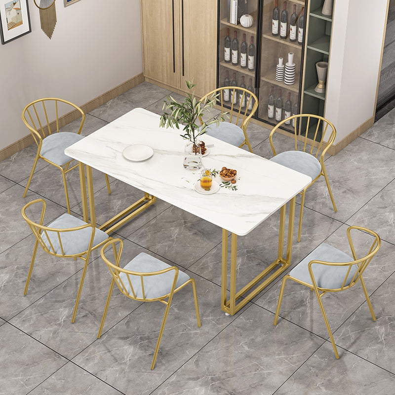 Glam Sintered Stone Dining Room Set Standard Height with Double Pedestal Base Dining Furniture Clearhalo 'Dining Room Sets' 'Dining Tables & Seating' 'dining_room_set' 'furn' 'furn_dining_room_set' 'Furniture' 'furniture_dining_room_set' 'Kitchen & Dining Furniture' 'kitchen&dining_furn' 'kitchen' 3361858