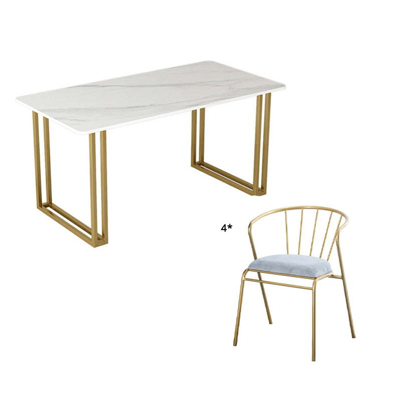 Glam Sintered Stone Dining Room Set Standard Height with Double Pedestal Base Dining Furniture with 4 Chairs Clearhalo 'Dining Room Sets' 'Dining Tables & Seating' 'dining_room_set' 'furn' 'furn_dining_room_set' 'Furniture' 'furniture_dining_room_set' 'Kitchen & Dining Furniture' 'kitchen&dining_furn' 'kitchen' 3361859