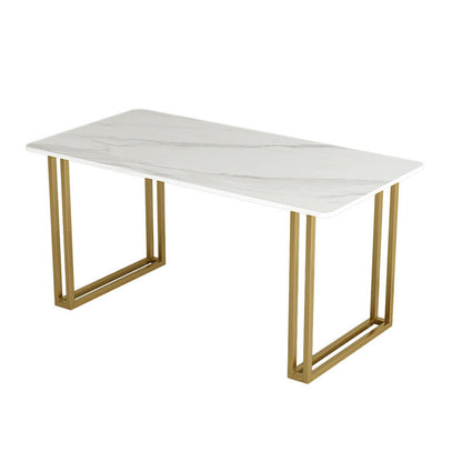 Glam Sintered Stone Dining Room Set Standard Height with Double Pedestal Base Dining Furniture Table Only Clearhalo 'Dining Room Sets' 'Dining Tables & Seating' 'dining_room_set' 'furn' 'furn_dining_room_set' 'Furniture' 'furniture_dining_room_set' 'Kitchen & Dining Furniture' 'kitchen&dining_furn' 'kitchen' 3361863