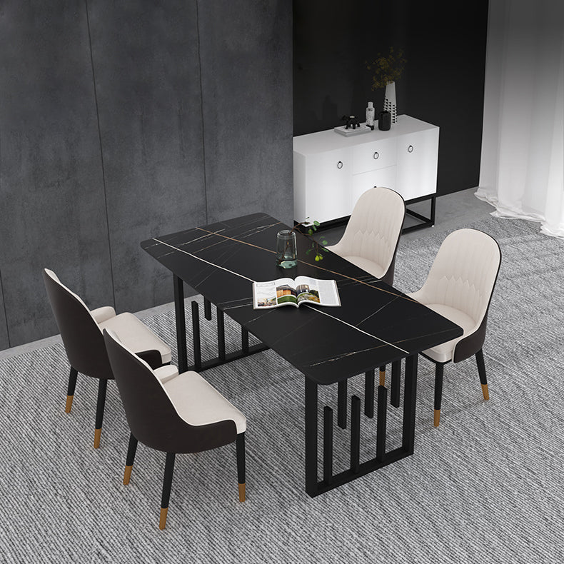 Modern Sintered Stone Dining Room Set Standard Height with Double Pedestal Base Dining Furniture Clearhalo 'Dining Room Sets' 'Dining Tables & Seating' 'dining_room_set' 'furn' 'furn_dining_room_set' 'Furniture' 'furniture_dining_room_set' 'Kitchen & Dining Furniture' 'kitchen&dining_furn' 'kitchen' 3361870