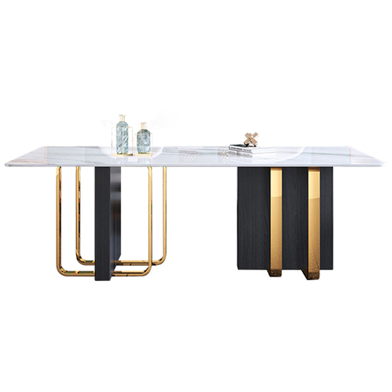 Modern Sintered Stone Dining Room Set with Rectangle Table and Metal Base Home Dining Set Table Only Clearhalo 'Dining Room Sets' 'Dining Tables & Seating' 'dining_room_set' 'furn' 'furn_dining_room_set' 'Furniture' 'furniture_dining_room_set' 'Kitchen & Dining Furniture' 'kitchen&dining_furn' 'kitchen' 3361889