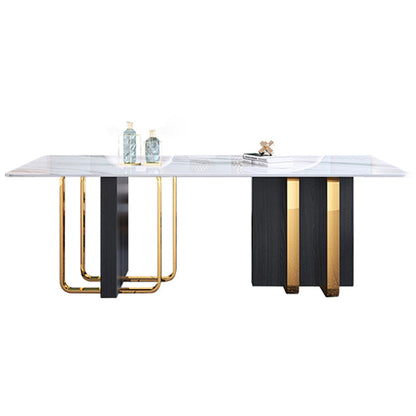 Modern Sintered Stone Dining Room Set with Rectangle Table and Metal Base Home Dining Set Table Only Clearhalo 'Dining Room Sets' 'Dining Tables & Seating' 'dining_room_set' 'furn' 'furn_dining_room_set' 'Furniture' 'furniture_dining_room_set' 'Kitchen & Dining Furniture' 'kitchen&dining_furn' 'kitchen' 3361889