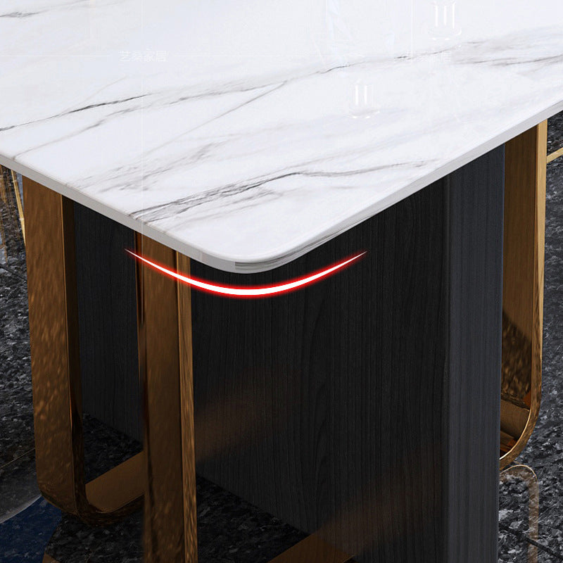 Modern Sintered Stone Dining Room Set with Rectangle Table and Metal Base Home Dining Set Clearhalo 'Dining Room Sets' 'Dining Tables & Seating' 'dining_room_set' 'furn' 'furn_dining_room_set' 'Furniture' 'furniture_dining_room_set' 'Kitchen & Dining Furniture' 'kitchen&dining_furn' 'kitchen' 3361890