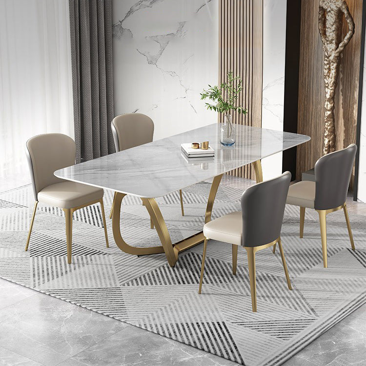 Minimalist Sintered Stone Dining Room Set Standard Height with Trestle Base Dining Set Clearhalo 'Dining Room Sets' 'Dining Tables & Seating' 'dining_room_set' 'furn' 'furn_dining_room_set' 'Furniture' 'furniture_dining_room_set' 'Kitchen & Dining Furniture' 'kitchen&dining_furn' 'kitchen' 3361924