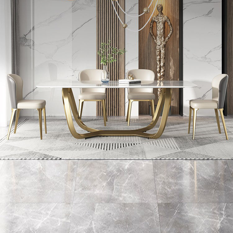 Minimalist Sintered Stone Dining Room Set Standard Height with Trestle Base Dining Set Clearhalo 'Dining Room Sets' 'Dining Tables & Seating' 'dining_room_set' 'furn' 'furn_dining_room_set' 'Furniture' 'furniture_dining_room_set' 'Kitchen & Dining Furniture' 'kitchen&dining_furn' 'kitchen' 3361925