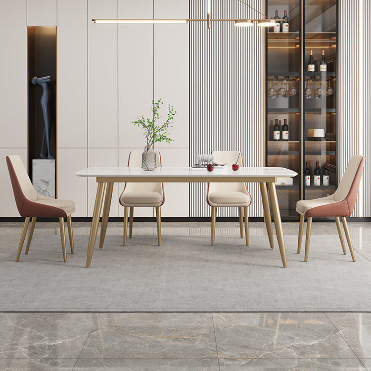 Glam Sintered Stone Dining Room Set Standard Height with Gold Base Dining Set with 4 Chairs Clearhalo 'Dining Room Sets' 'Dining Tables & Seating' 'dining_room_set' 'furn' 'furn_dining_room_set' 'Furniture' 'furniture_dining_room_set' 'Kitchen & Dining Furniture' 'kitchen&dining_furn' 'kitchen' 3361926