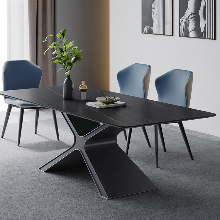 Minimalist Sintered Stone Dining Room Set Standard Height with Black Base Dining Set Clearhalo 'Dining Room Sets' 'Dining Tables & Seating' 'dining_room_set' 'furn' 'furn_dining_room_set' 'Furniture' 'furniture_dining_room_set' 'Kitchen & Dining Furniture' 'kitchen&dining_furn' 'kitchen' 3361948