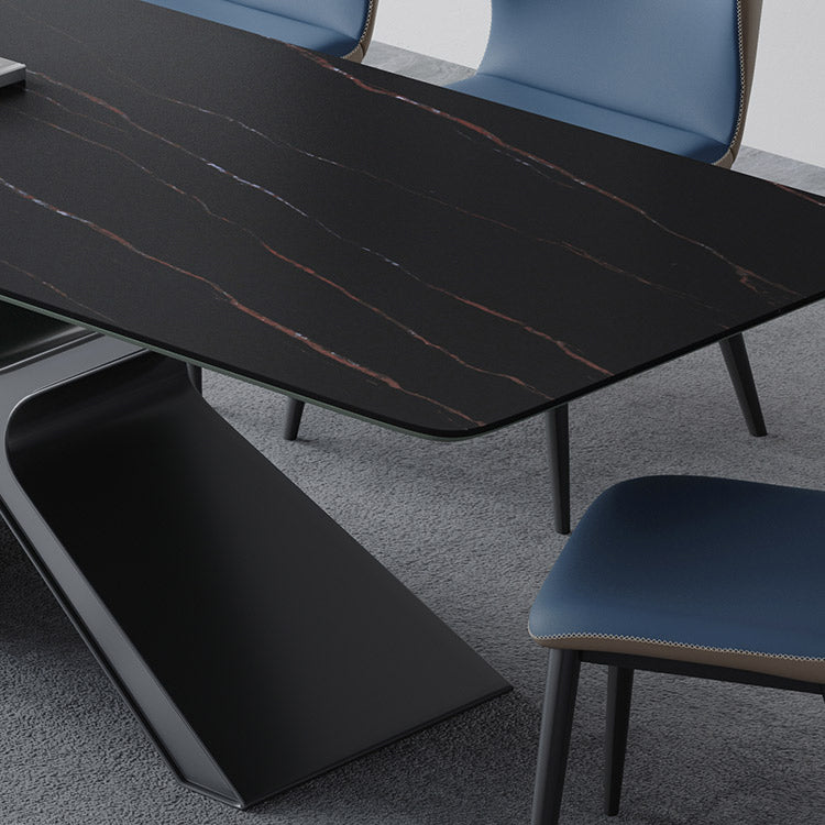 Minimalist Sintered Stone Dining Room Set Standard Height with Black Base Dining Set Clearhalo 'Dining Room Sets' 'Dining Tables & Seating' 'dining_room_set' 'furn' 'furn_dining_room_set' 'Furniture' 'furniture_dining_room_set' 'Kitchen & Dining Furniture' 'kitchen&dining_furn' 'kitchen' 3361953