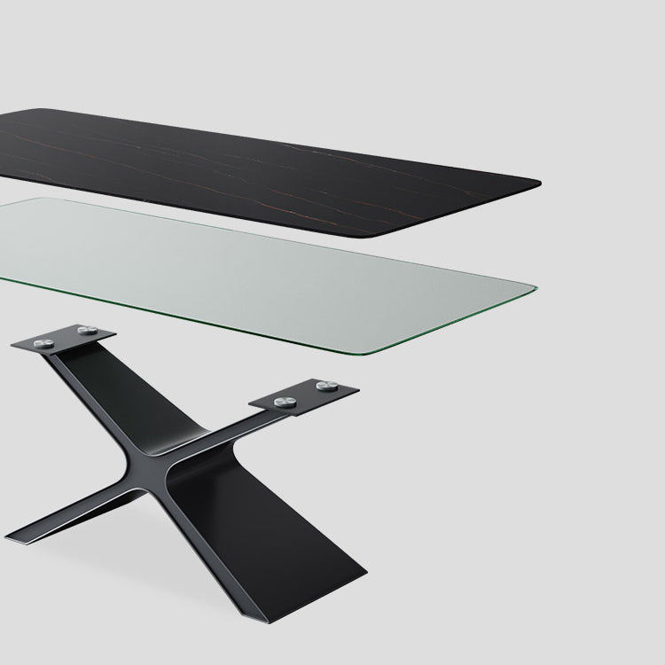 Minimalist Sintered Stone Dining Room Set Standard Height with Black Base Dining Set Clearhalo 'Dining Room Sets' 'Dining Tables & Seating' 'dining_room_set' 'furn' 'furn_dining_room_set' 'Furniture' 'furniture_dining_room_set' 'Kitchen & Dining Furniture' 'kitchen&dining_furn' 'kitchen' 3361954