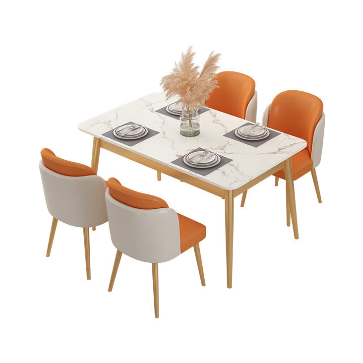 Minimalist White Rectangle Shape Dining Set Sintered Stone Top Dining Set with 4 Legs Table with 4 Chairs Clearhalo 'Dining Room Sets' 'Dining Tables & Seating' 'dining_room_set' 'furn' 'furn_dining_room_set' 'Furniture' 'furniture_dining_room_set' 'Kitchen & Dining Furniture' 'kitchen&dining_furn' 'kitchen' 3361966