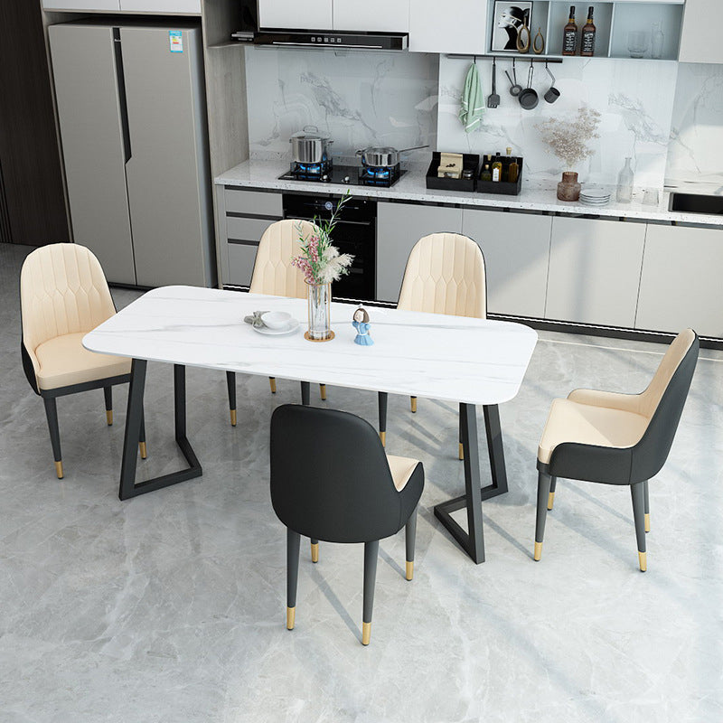 Contemporary Sintered Stone Standard Dining Set Black & White Rectangle Shape Dining Set for Kitchen Clearhalo 'Dining Room Sets' 'Dining Tables & Seating' 'dining_room_set' 'furn' 'furn_dining_room_set' 'Furniture' 'furniture_dining_room_set' 'Kitchen & Dining Furniture' 'kitchen&dining_furn' 'kitchen' 3361974