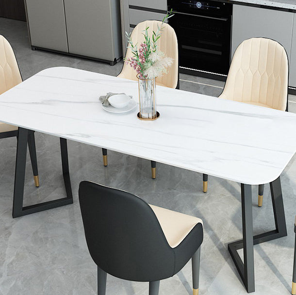 Contemporary Sintered Stone Standard Dining Set Black & White Rectangle Shape Dining Set for Kitchen Clearhalo 'Dining Room Sets' 'Dining Tables & Seating' 'dining_room_set' 'furn' 'furn_dining_room_set' 'Furniture' 'furniture_dining_room_set' 'Kitchen & Dining Furniture' 'kitchen&dining_furn' 'kitchen' 3361976
