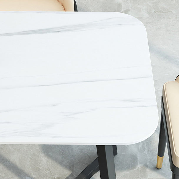 Contemporary Sintered Stone Standard Dining Set Black & White Rectangle Shape Dining Set for Kitchen Clearhalo 'Dining Room Sets' 'Dining Tables & Seating' 'dining_room_set' 'furn' 'furn_dining_room_set' 'Furniture' 'furniture_dining_room_set' 'Kitchen & Dining Furniture' 'kitchen&dining_furn' 'kitchen' 3361978