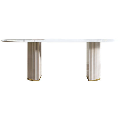 Minimalist White Standard Dining Set Rectangular Kitchen Dining Set with Double Pedestal Base 1 Piece Clearhalo 'Dining Room Sets' 'Dining Tables & Seating' 'dining_room_set' 'furn' 'furn_dining_room_set' 'Furniture' 'furniture_dining_room_set' 'Kitchen & Dining Furniture' 'kitchen&dining_furn' 'kitchen' 3361986