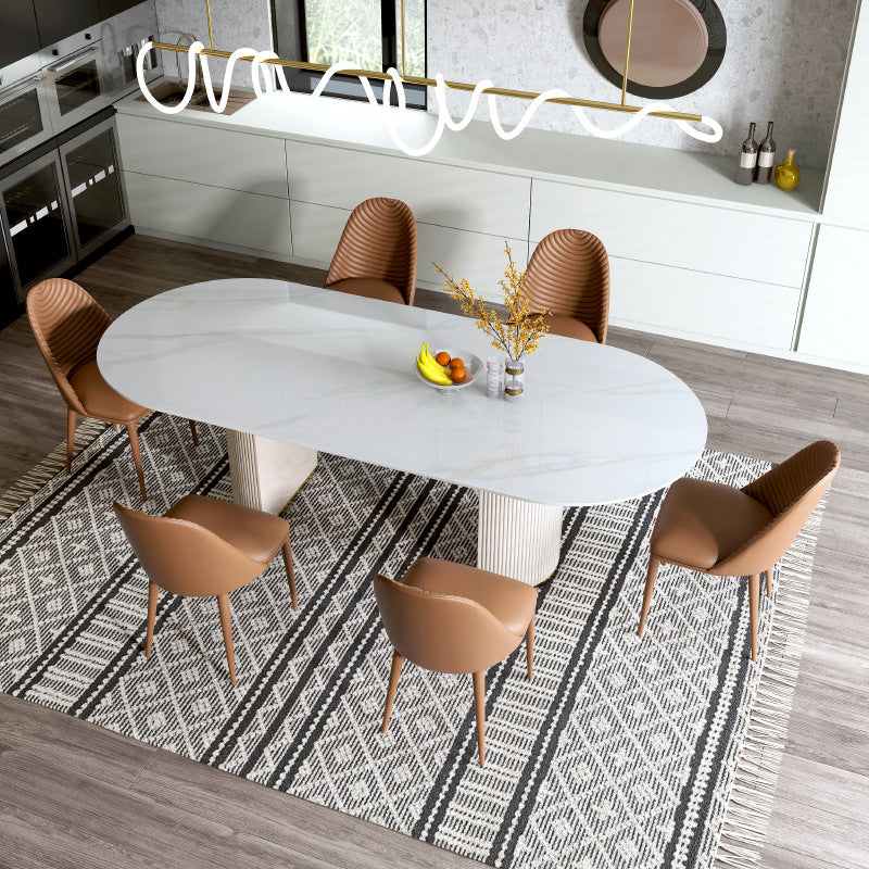 Minimalist White Standard Dining Set Rectangular Kitchen Dining Set with Double Pedestal Base 7 Piece Set Clearhalo 'Dining Room Sets' 'Dining Tables & Seating' 'dining_room_set' 'furn' 'furn_dining_room_set' 'Furniture' 'furniture_dining_room_set' 'Kitchen & Dining Furniture' 'kitchen&dining_furn' 'kitchen' 3362000