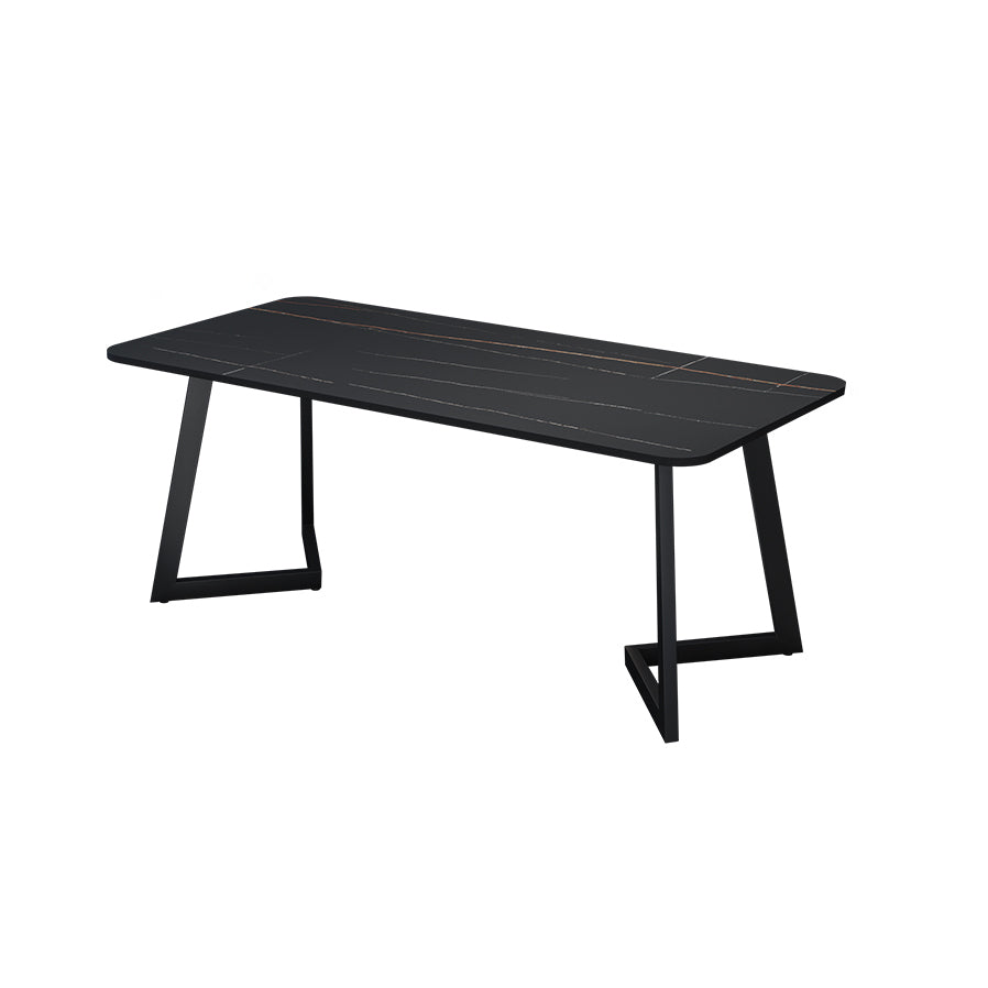 Modern Style Sintered Stone Dining Set with Rectangle Shape Table and Double Pedestal Base Black Table Only Clearhalo 'Dining Room Sets' 'Dining Tables & Seating' 'dining_room_set' 'furn' 'furn_dining_room_set' 'Furniture' 'furniture_dining_room_set' 'Kitchen & Dining Furniture' 'kitchen&dining_furn' 'kitchen' 3362020