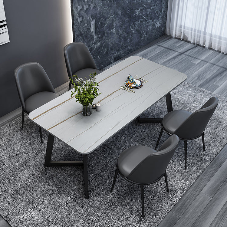 Modern Style Sintered Stone Dining Set with Rectangle Shape Table and Double Pedestal Base White with 4 Chairs Clearhalo 'Dining Room Sets' 'Dining Tables & Seating' 'dining_room_set' 'furn' 'furn_dining_room_set' 'Furniture' 'furniture_dining_room_set' 'Kitchen & Dining Furniture' 'kitchen&dining_furn' 'kitchen' 3362023