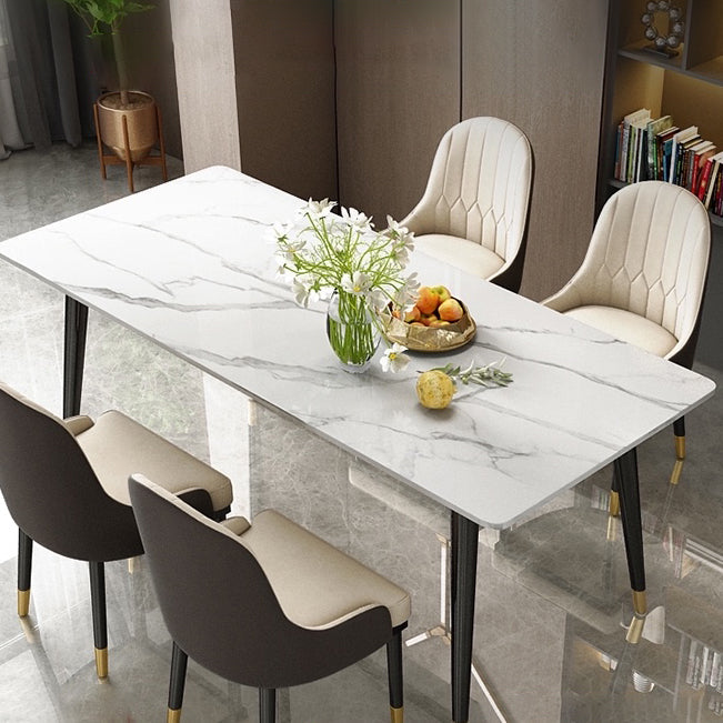Contemporary Fixed Faux Marble Dining Room Table with 4 Black Metallic Legs Kitchen Dining Set Clearhalo 'Dining Room Sets' 'Dining Tables & Seating' 'dining_room_set' 'furn' 'furn_dining_room_set' 'Furniture' 'furniture_dining_room_set' 'Kitchen & Dining Furniture' 'kitchen&dining_furn' 'kitchen' 3369235