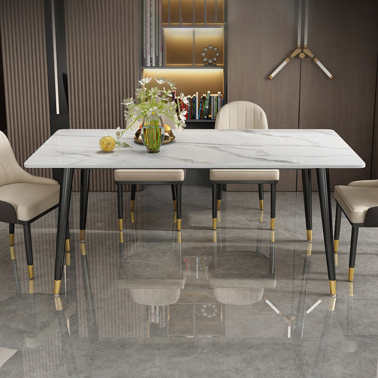 Contemporary Fixed Faux Marble Dining Room Table with 4 Black Metallic Legs Kitchen Dining Set Clearhalo 'Dining Room Sets' 'Dining Tables & Seating' 'dining_room_set' 'furn' 'furn_dining_room_set' 'Furniture' 'furniture_dining_room_set' 'Kitchen & Dining Furniture' 'kitchen&dining_furn' 'kitchen' 3369237