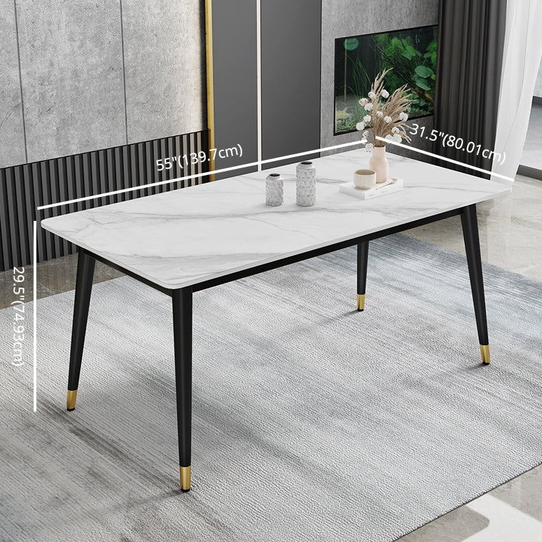 Contemporary Fixed Faux Marble Dining Room Table with 4 Black Metallic Legs Kitchen Dining Set Clearhalo 'Dining Room Sets' 'Dining Tables & Seating' 'dining_room_set' 'furn' 'furn_dining_room_set' 'Furniture' 'furniture_dining_room_set' 'Kitchen & Dining Furniture' 'kitchen&dining_furn' 'kitchen' 3369244