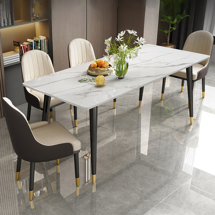 Contemporary Fixed Faux Marble Dining Room Table with 4 Black Metallic Legs Kitchen Dining Set Clearhalo 'Dining Room Sets' 'Dining Tables & Seating' 'dining_room_set' 'furn' 'furn_dining_room_set' 'Furniture' 'furniture_dining_room_set' 'Kitchen & Dining Furniture' 'kitchen&dining_furn' 'kitchen' 3369248