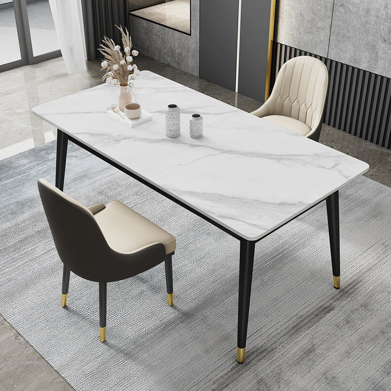 Contemporary Fixed Faux Marble Dining Room Table with 4 Black Metallic Legs Kitchen Dining Set Clearhalo 'Dining Room Sets' 'Dining Tables & Seating' 'dining_room_set' 'furn' 'furn_dining_room_set' 'Furniture' 'furniture_dining_room_set' 'Kitchen & Dining Furniture' 'kitchen&dining_furn' 'kitchen' 3369250