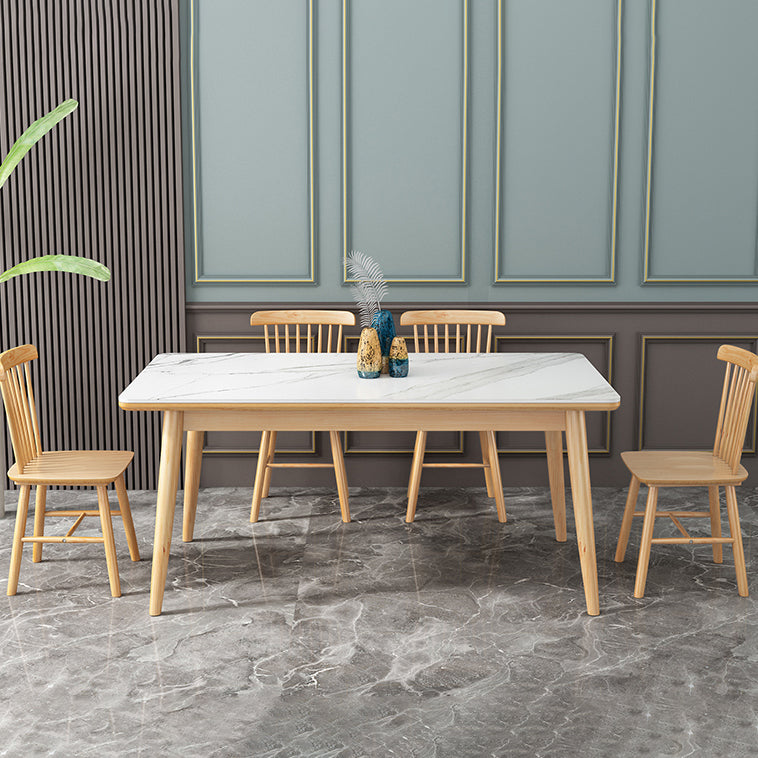 Modern Style Sintered Stone White Dining Set Standard Rectangle Shape Dining Set with 4 Legs Base Clearhalo 'Dining Room Sets' 'Dining Tables & Seating' 'dining_room_set' 'furn' 'furn_dining_room_set' 'Furniture' 'furniture_dining_room_set' 'Kitchen & Dining Furniture' 'kitchen&dining_furn' 'kitchen' 3369253