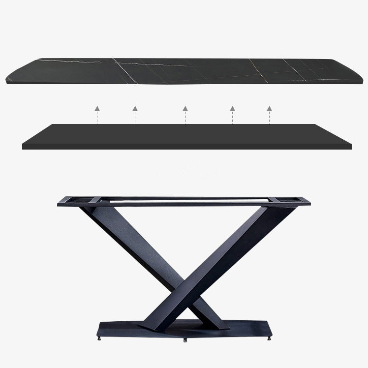 Minimalist Sintered Stone Dining Room Set Fixed Dining Set with Rectangle Table for Home Use Clearhalo 'Dining Room Sets' 'Dining Tables & Seating' 'dining_room_set' 'furn' 'furn_dining_room_set' 'Furniture' 'furniture_dining_room_set' 'Kitchen & Dining Furniture' 'kitchen&dining_furn' 'kitchen' 3369273