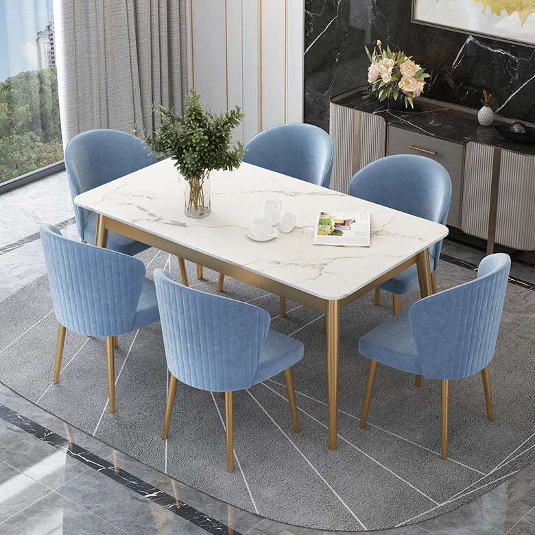 Contemporary Rectangle Shape Standard Dining Set Sintered Stone Kitchen Dining Set in White Clearhalo 'Dining Room Sets' 'Dining Tables & Seating' 'dining_room_set' 'furn' 'furn_dining_room_set' 'Furniture' 'furniture_dining_room_set' 'Kitchen & Dining Furniture' 'kitchen&dining_furn' 'kitchen' 3369326