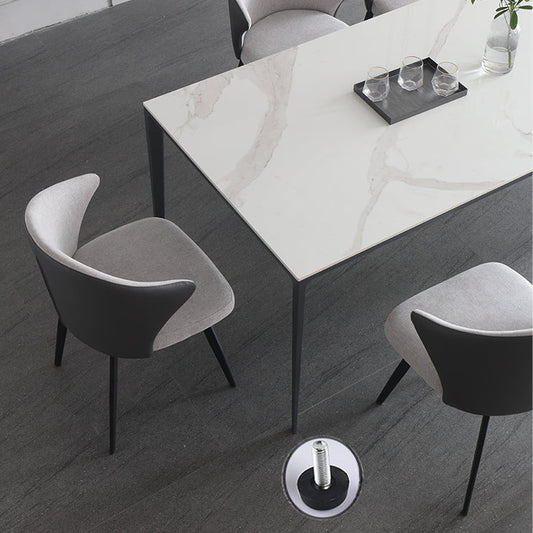 Modern Sintered Stone White Dining Set with Rectangle Table and Black Legs Home Dining Set Clearhalo 'Dining Room Sets' 'Dining Tables & Seating' 'dining_room_set' 'furn' 'furn_dining_room_set' 'Furniture' 'furniture_dining_room_set' 'Kitchen & Dining Furniture' 'kitchen&dining_furn' 'kitchen' 3369339