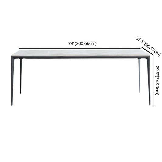 Modern Sintered Stone White Dining Set with Rectangle Table and Black Legs Home Dining Set Clearhalo 'Dining Room Sets' 'Dining Tables & Seating' 'dining_room_set' 'furn' 'furn_dining_room_set' 'Furniture' 'furniture_dining_room_set' 'Kitchen & Dining Furniture' 'kitchen&dining_furn' 'kitchen' 3369348