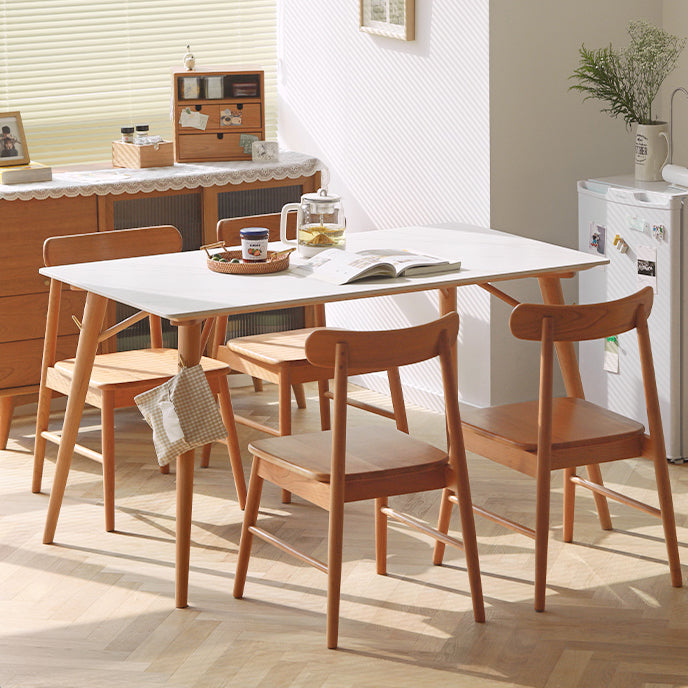Modern Fixed Dining¬†Room¬†Table¬†Set Solid Wood Top Kitchen Dining Furniture with 4 Legs Base with 4 Chairs Clearhalo 'Dining Room Sets' 'Dining Tables & Seating' 'dining_room_set' 'furn' 'furn_dining_room_set' 'Furniture' 'furniture_dining_room_set' 'Kitchen & Dining Furniture' 'kitchen&dining_furn' 'kitchen' 3369352