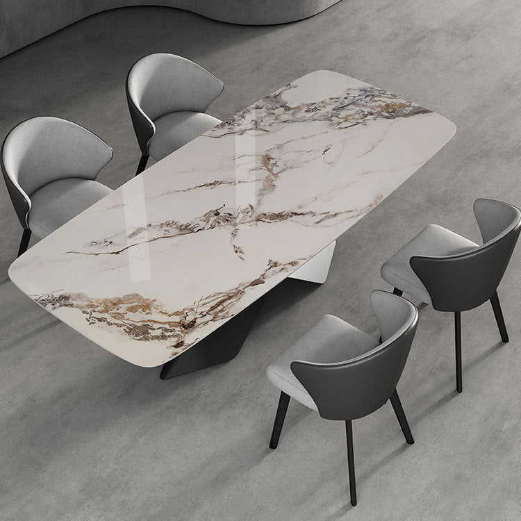 Modern Sintered Stone Rectangle Dining Set Standard Height Black Legs Home Dining Set with 4 Chairs Clearhalo 'Dining Room Sets' 'Dining Tables & Seating' 'dining_room_set' 'furn' 'furn_dining_room_set' 'Furniture' 'furniture_dining_room_set' 'Kitchen & Dining Furniture' 'kitchen&dining_furn' 'kitchen' 3369366