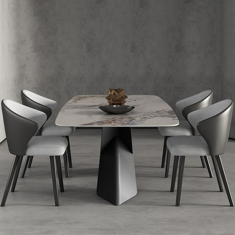 Modern Sintered Stone Rectangle Dining Set Standard Height Black Legs Home Dining Set Clearhalo 'Dining Room Sets' 'Dining Tables & Seating' 'dining_room_set' 'furn' 'furn_dining_room_set' 'Furniture' 'furniture_dining_room_set' 'Kitchen & Dining Furniture' 'kitchen&dining_furn' 'kitchen' 3369367