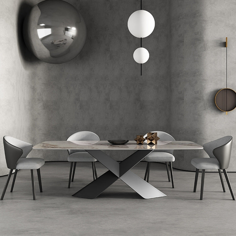 Modern Sintered Stone Rectangle Dining Set Standard Height Black Legs Home Dining Set Clearhalo 'Dining Room Sets' 'Dining Tables & Seating' 'dining_room_set' 'furn' 'furn_dining_room_set' 'Furniture' 'furniture_dining_room_set' 'Kitchen & Dining Furniture' 'kitchen&dining_furn' 'kitchen' 3369368