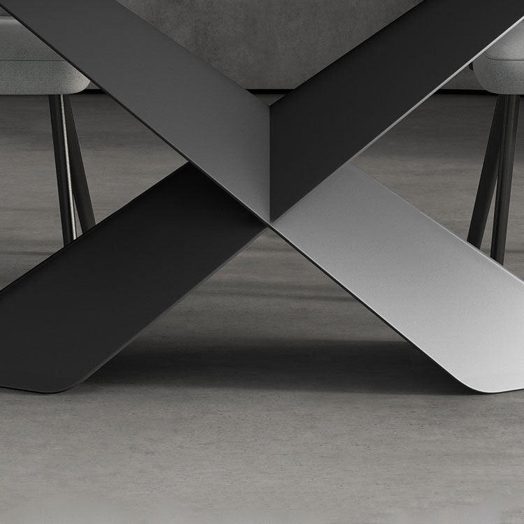 Modern Sintered Stone Rectangle Dining Set Standard Height Black Legs Home Dining Set Clearhalo 'Dining Room Sets' 'Dining Tables & Seating' 'dining_room_set' 'furn' 'furn_dining_room_set' 'Furniture' 'furniture_dining_room_set' 'Kitchen & Dining Furniture' 'kitchen&dining_furn' 'kitchen' 3369372