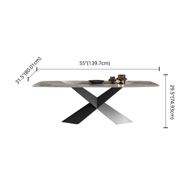 Modern Sintered Stone Rectangle Dining Set Standard Height Black Legs Home Dining Set Clearhalo 'Dining Room Sets' 'Dining Tables & Seating' 'dining_room_set' 'furn' 'furn_dining_room_set' 'Furniture' 'furniture_dining_room_set' 'Kitchen & Dining Furniture' 'kitchen&dining_furn' 'kitchen' 3369374