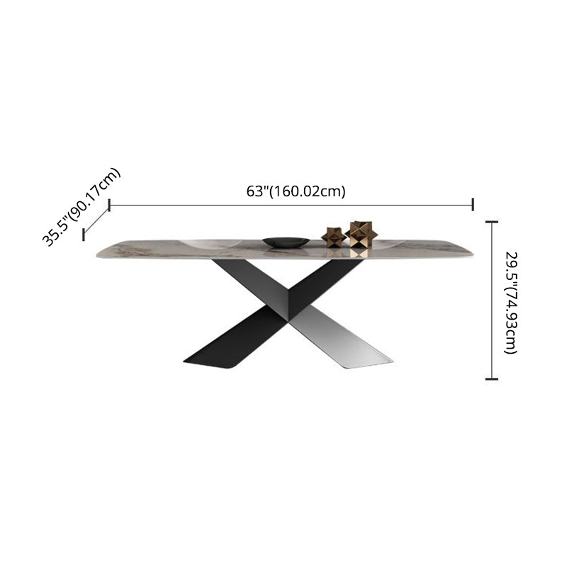 Modern Sintered Stone Rectangle Dining Set Standard Height Black Legs Home Dining Set Clearhalo 'Dining Room Sets' 'Dining Tables & Seating' 'dining_room_set' 'furn' 'furn_dining_room_set' 'Furniture' 'furniture_dining_room_set' 'Kitchen & Dining Furniture' 'kitchen&dining_furn' 'kitchen' 3369376
