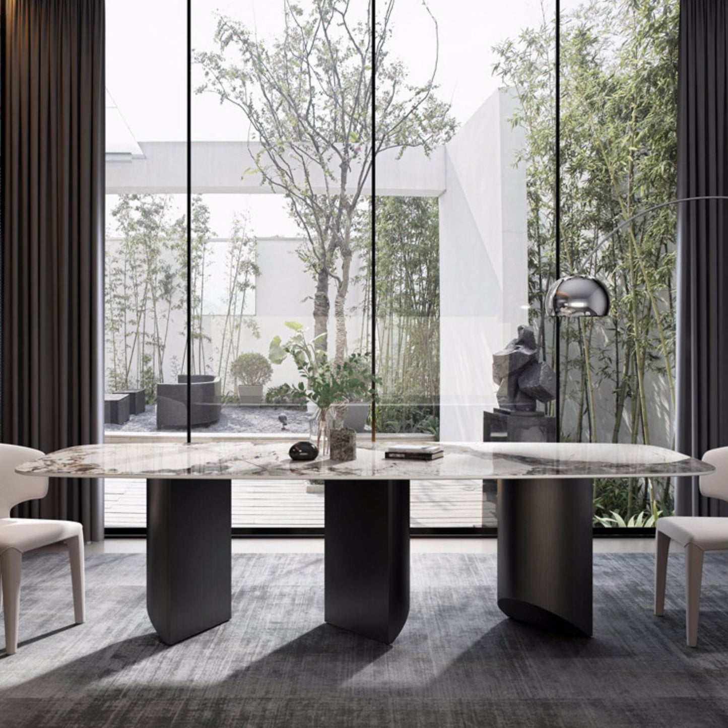 Modern Sintered Stone Rectangle Dining Set Standard Height Black Legs Home Use Dining Set Clearhalo 'Dining Room Sets' 'Dining Tables & Seating' 'dining_room_set' 'furn' 'furn_dining_room_set' 'Furniture' 'furniture_dining_room_set' 'Kitchen & Dining Furniture' 'kitchen&dining_furn' 'kitchen' 3369425